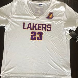 Women’s L.A. Lakers v-neck basketball shirt.